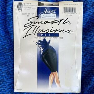 NEW VTG Hanes Smooth Illusions‎ Body Contouring Pantyhose Jet Black Sz 2 Plus